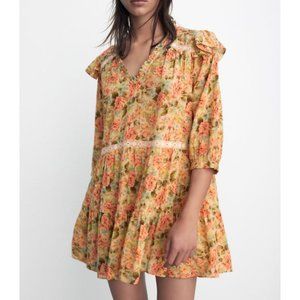 Zara Floral Dress V-Neck Ruffle Cottagecore Romantic Relaxed Loose Sundress Mini